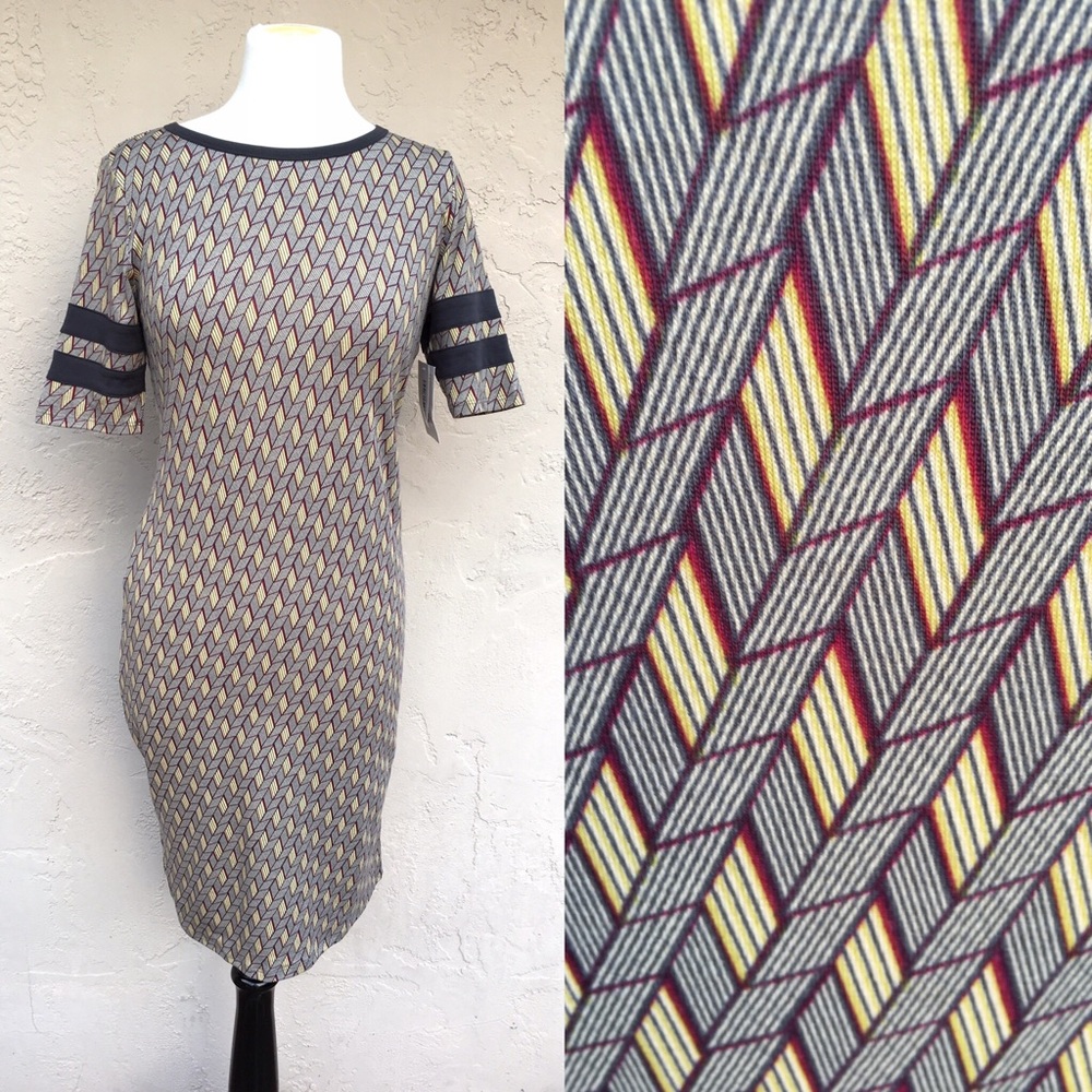 NWT LuLaRoe Julia Yellow Grey Maroon Geometric